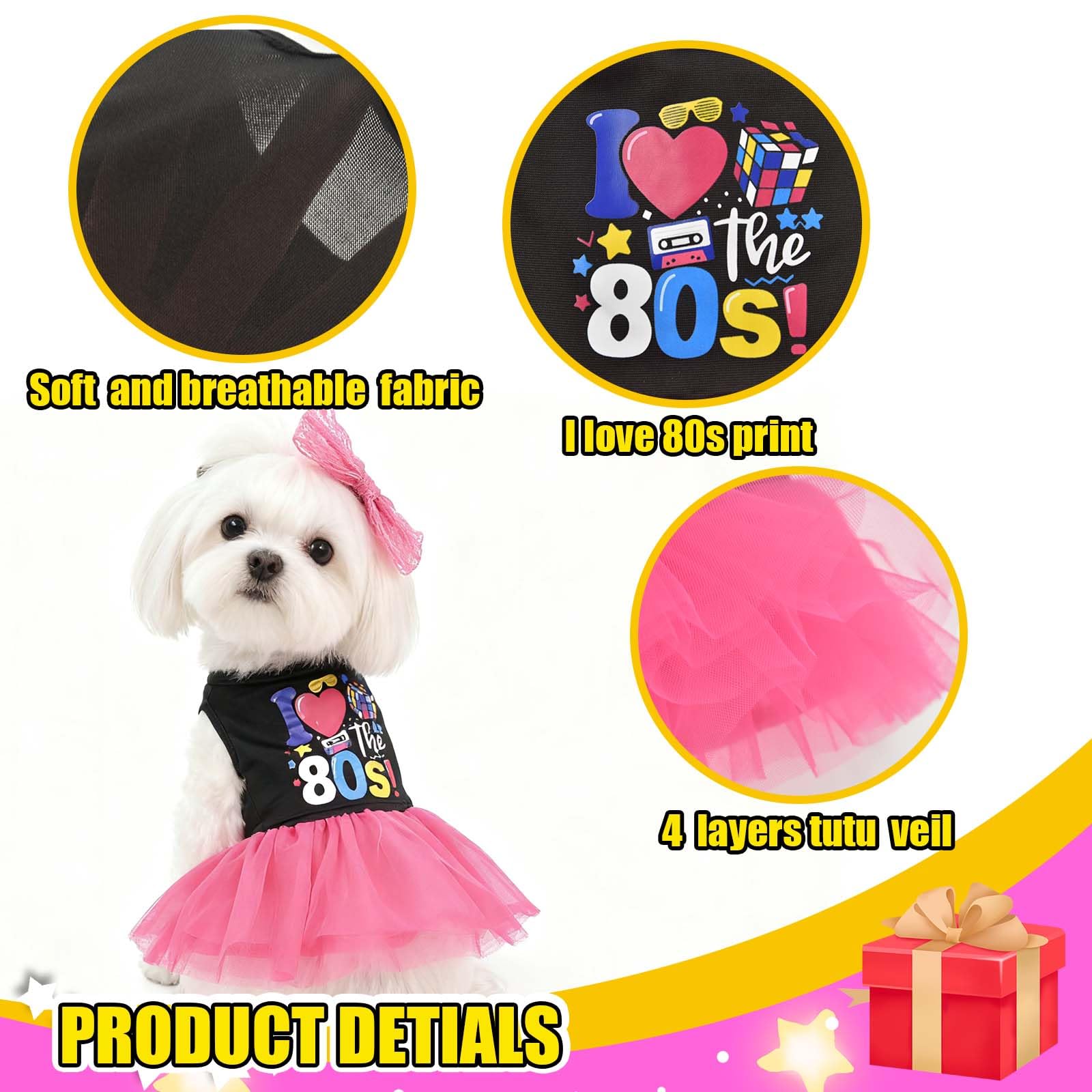 MuYaoPet 1980s dog dress highlighting its hot pink tulle tutu skirt.
