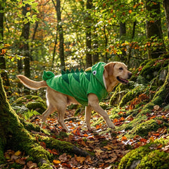 MuYaoPet chameleon dog costume with its curled spiral tail.