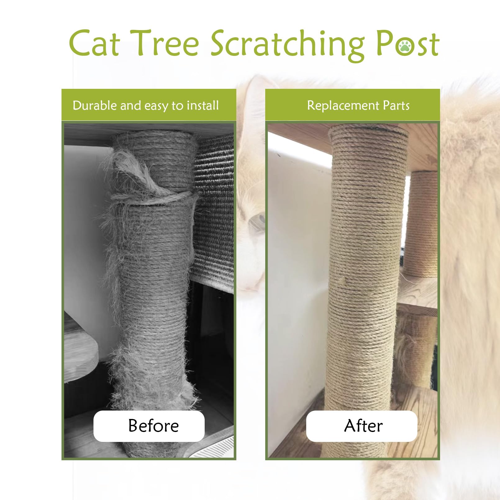 MUYG cat scratching post refill attached to indoor cat furniture.