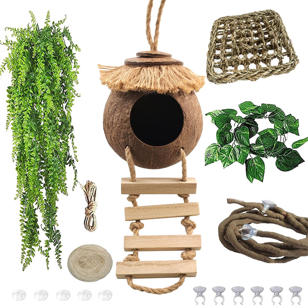 MUYG Gecko Coconut Hideout with Ladder shown from the front.