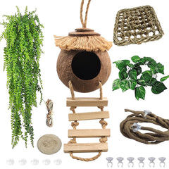 MUYG Gecko Coconut Hideout with Ladder shown from the front.