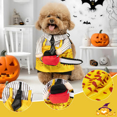 NACOCO Halloween Dog Chainsaw Costume apron featuring its bloodstain print.