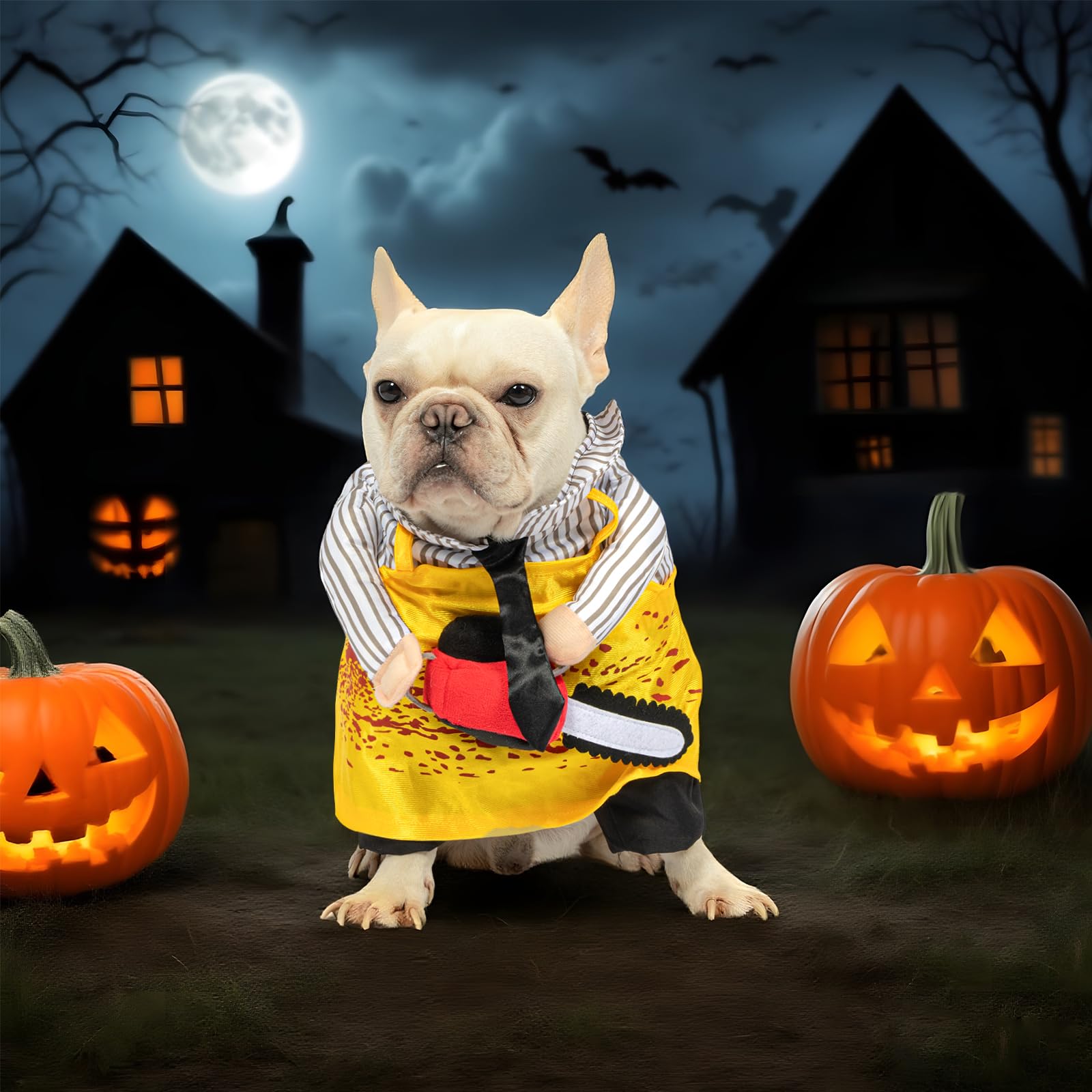 NACOCO Halloween Dog Chainsaw Costume shown as the size S option.