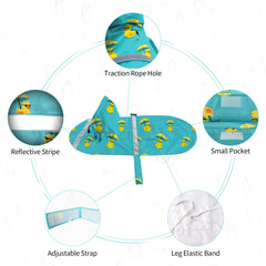 NACOCO dog raincoat detail showing the adjustable belly strap and elastic leg straps.