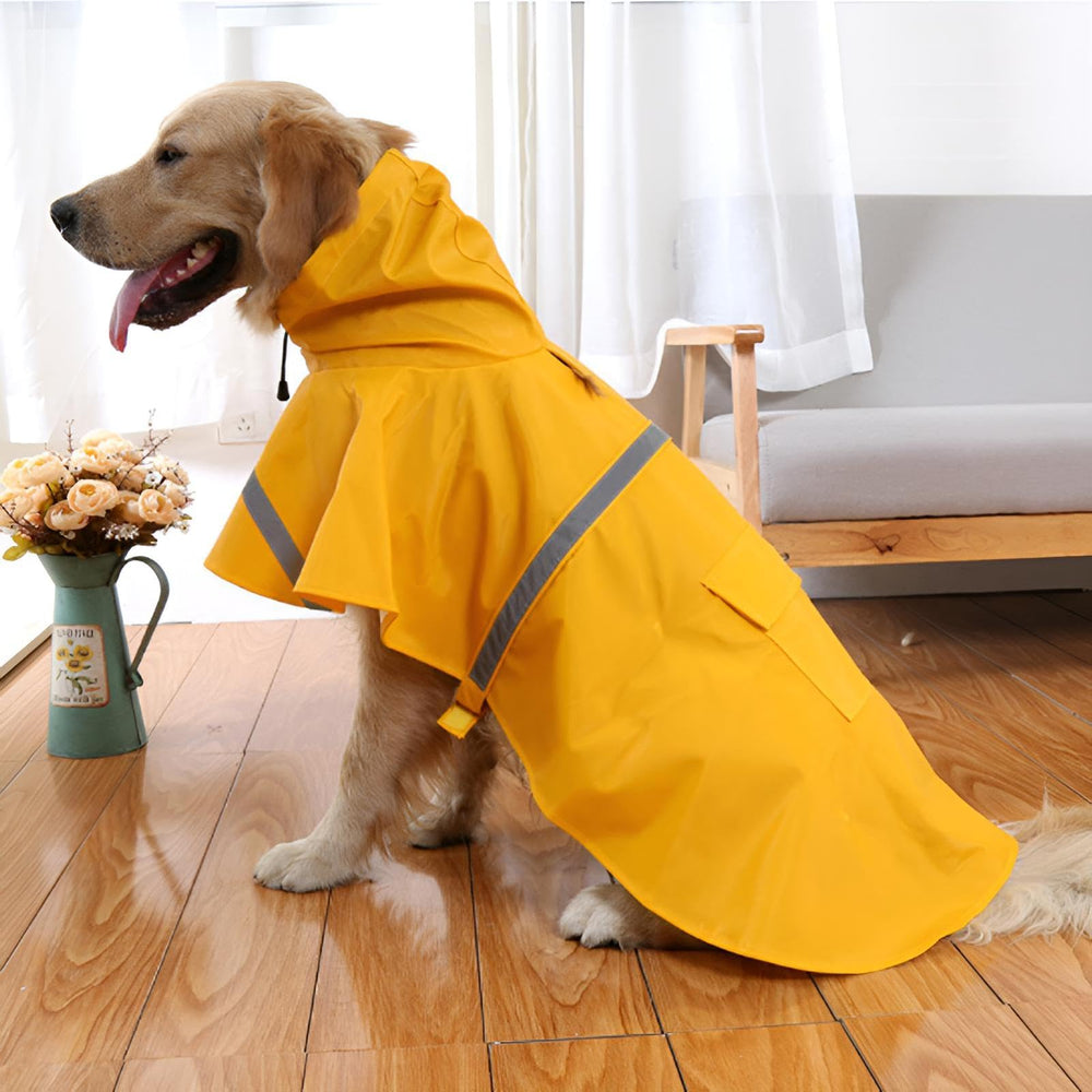 NACOCO dog raincoat with its adjustable belly strap in close view.