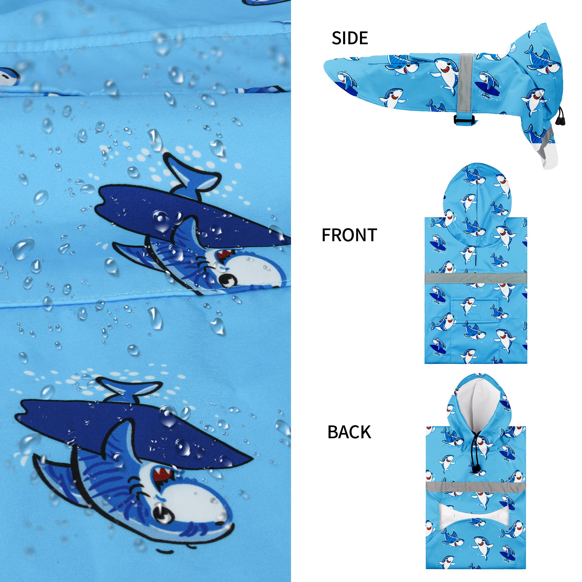 NACOCO dog raincoat back showing its reflective strip.