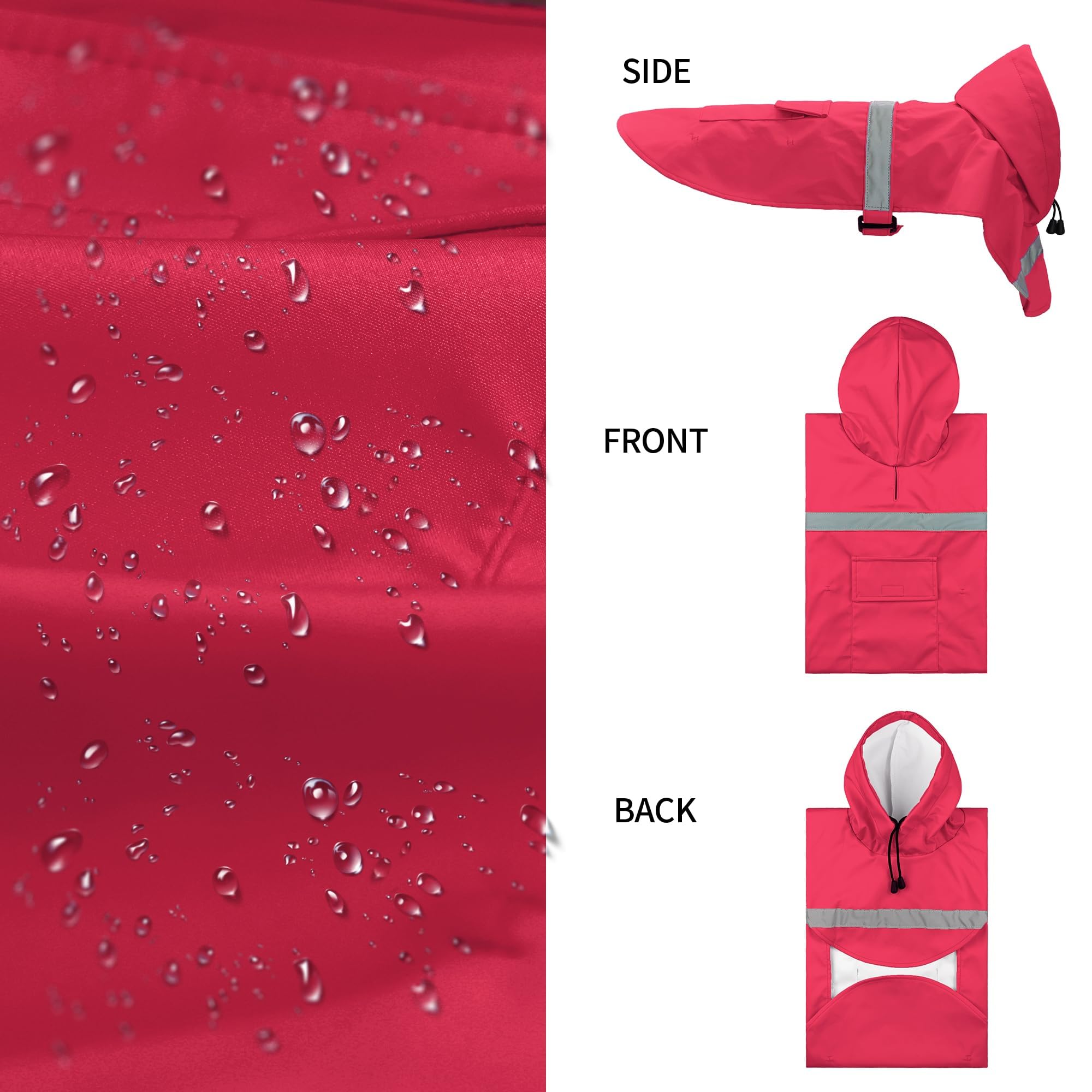 NACOCO dog raincoat back showing the reflective strip.