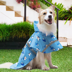 NACOCO dog raincoat worn outdoors in wet weather.