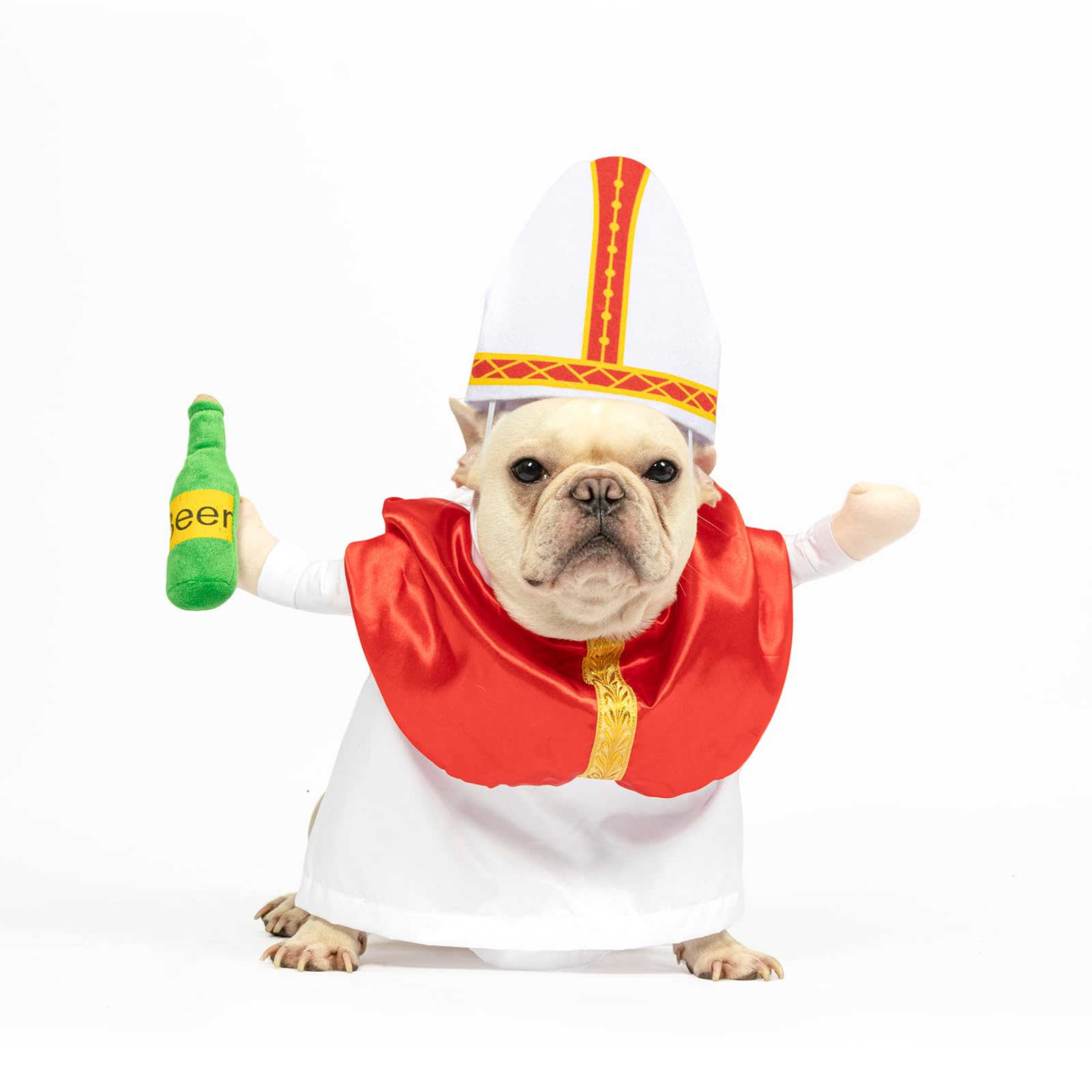 NACOCO pope pet costume shown from the front in red.