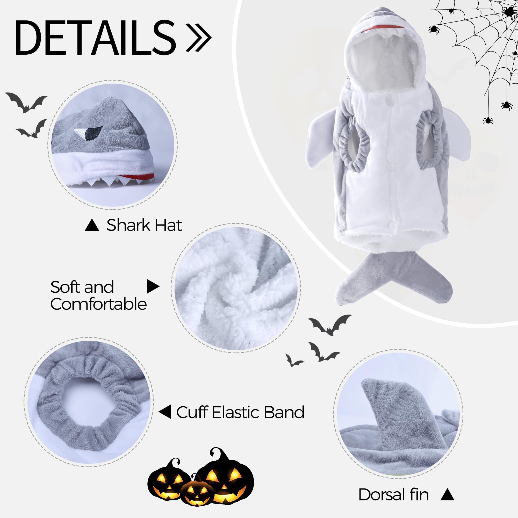 NACOCO shark pet costume showing its button opening.