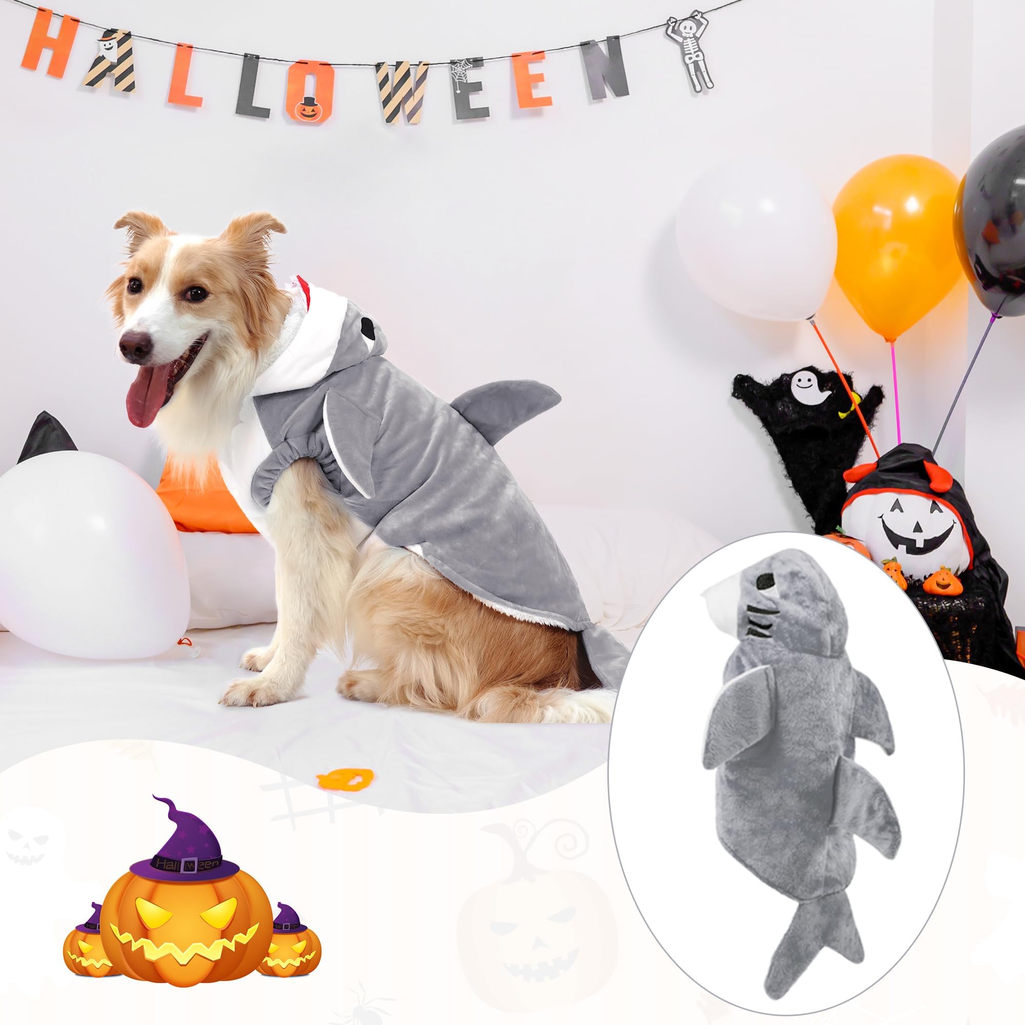 NACOCO shark pet costume with its fin and tail details.