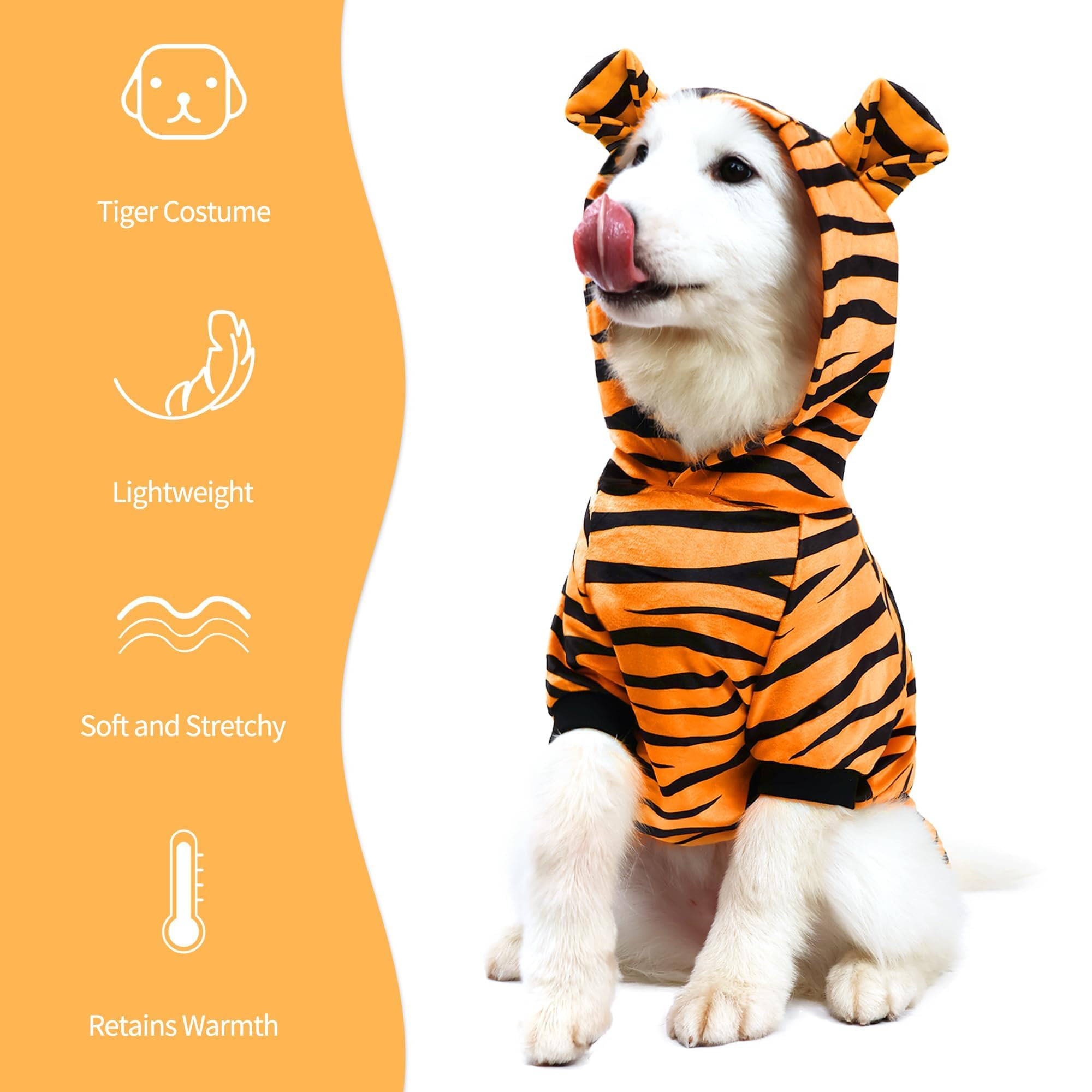 NACOCO tiger pet hoodie with a close view of its cotton fabric.