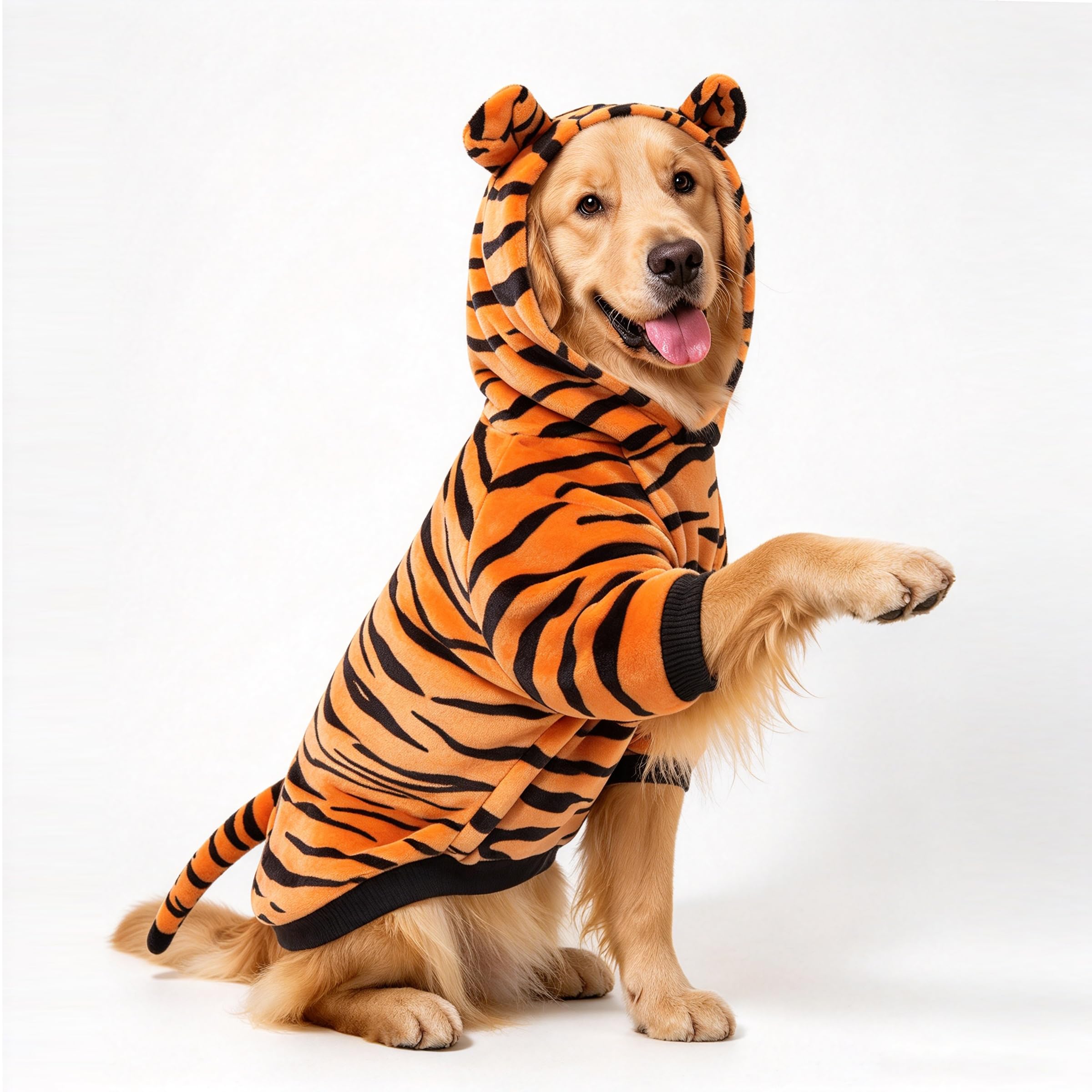 NACOCO tiger pet hoodie shown from the front.