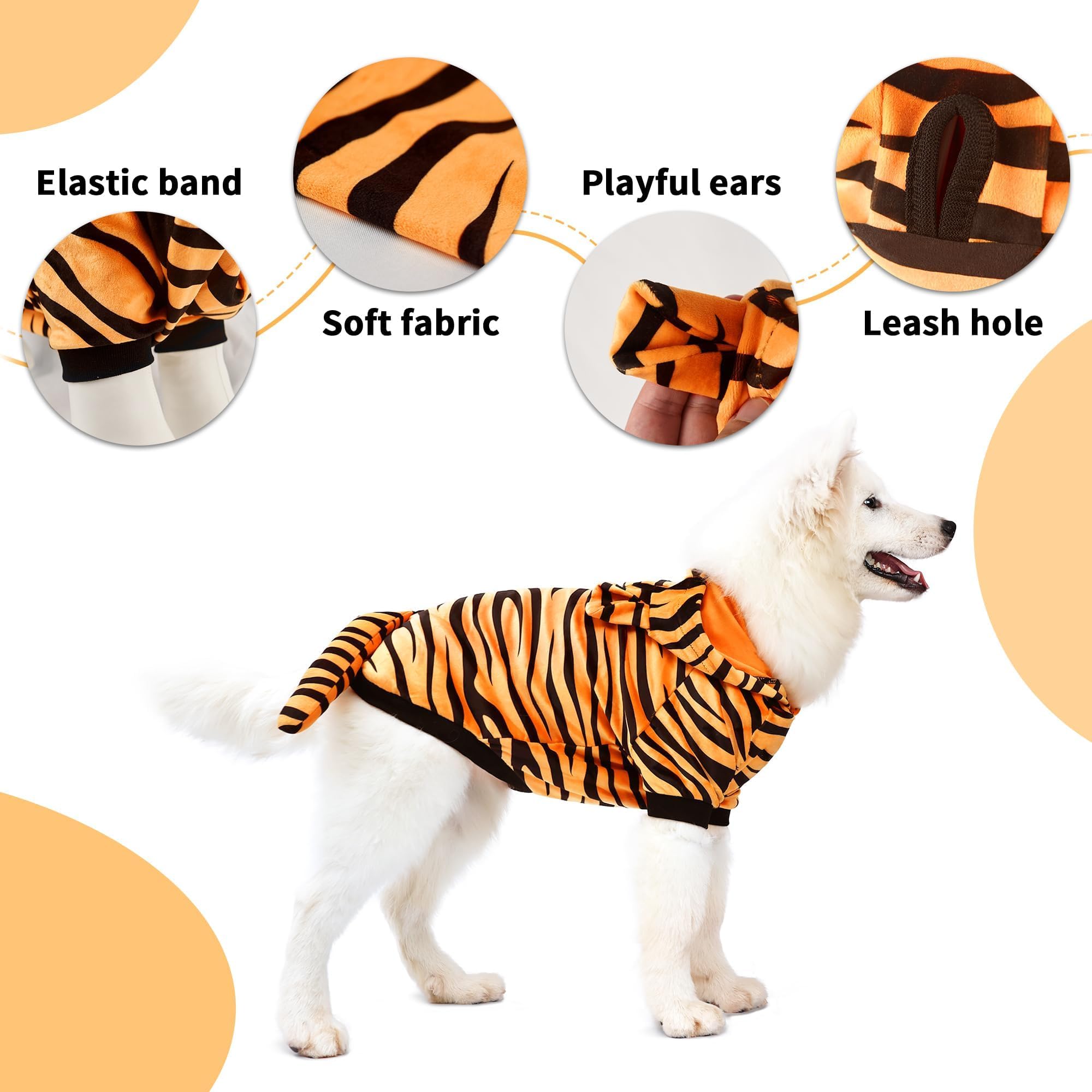 NACOCO tiger pet hoodie showing its tiger-inspired costume design.