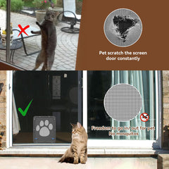 NAMSAN Cat Screen Door with its blue side locks shown close up.