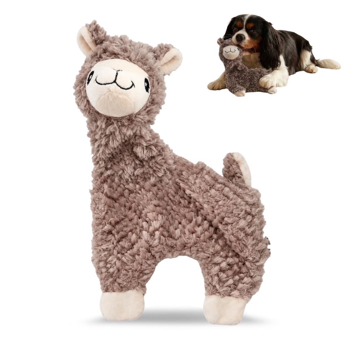 NANDOG alpaca plush dog toy shown from the front.