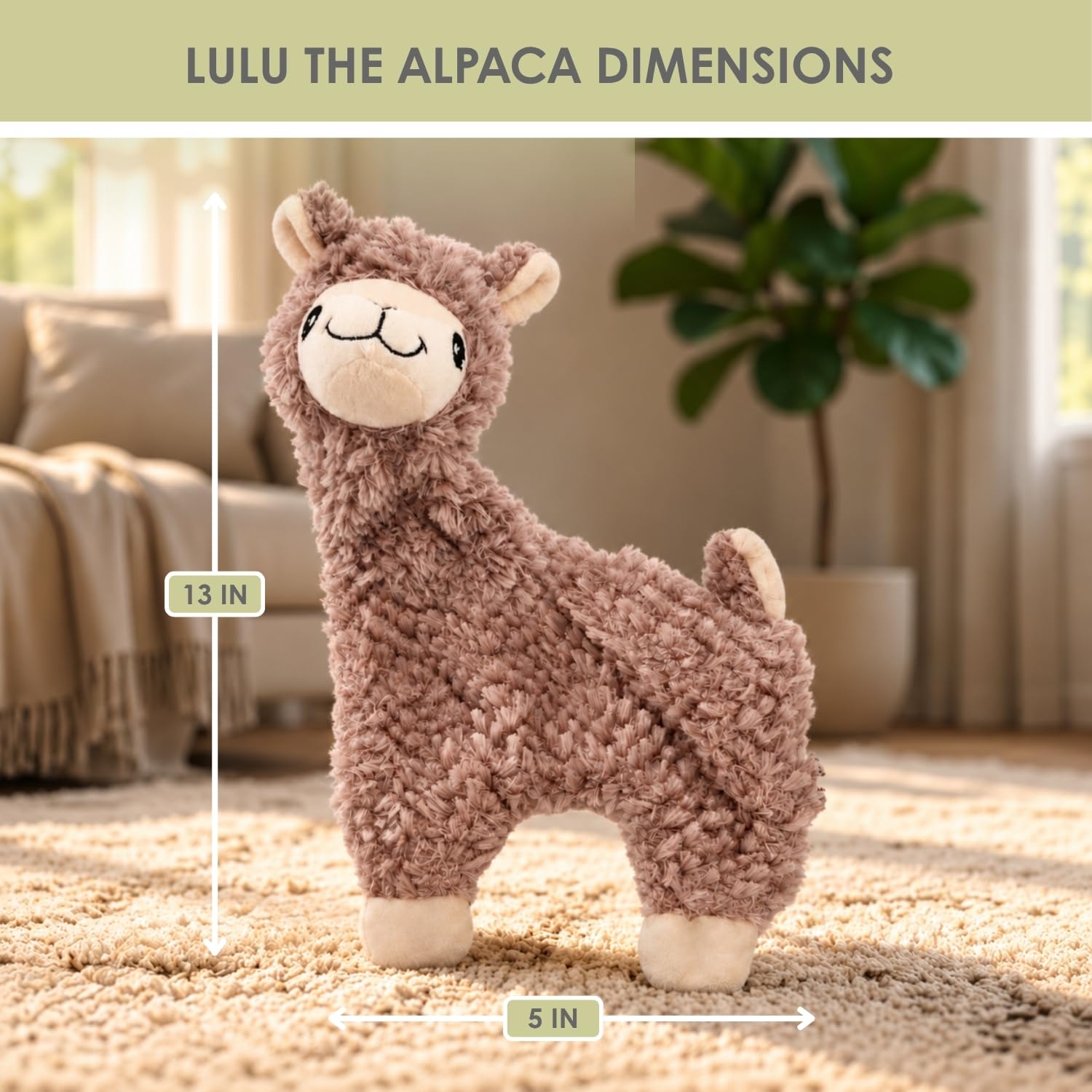 NANDOG alpaca plush dog toy shown from the side.