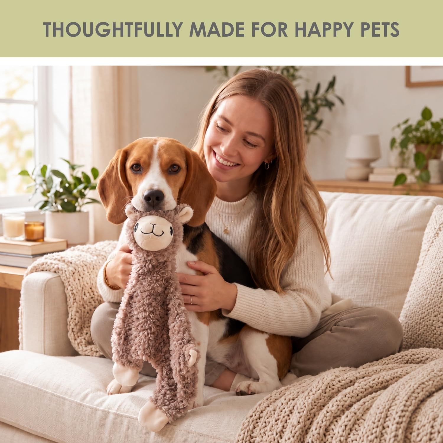 NANDOG alpaca plush dog toy shown as a soft snuggle companion.