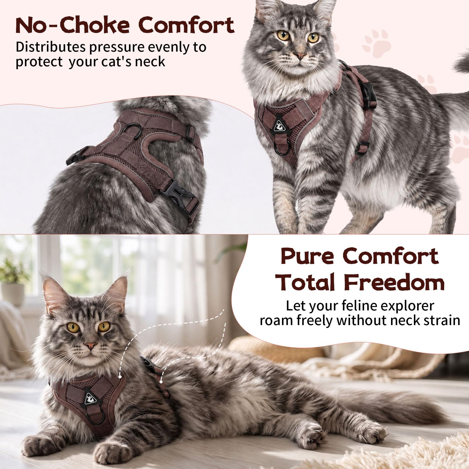 NARELECT cat harness and leash set with a close view of the breathable mesh.