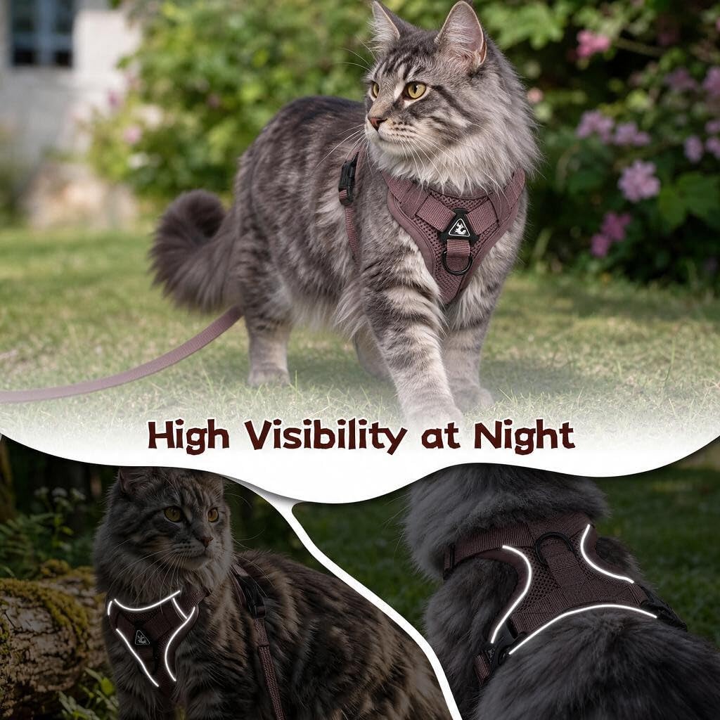 NARELECT cat harness and leash set with reflective strips highlighted.