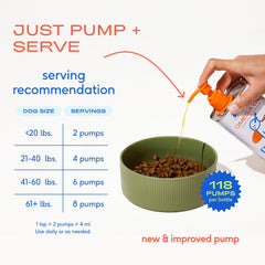 Native Pet Omega 3 Fish Oil pump shown for daily meal serving.