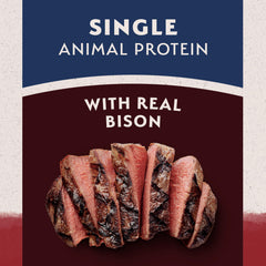 Natural Balance bison and sweet potato dog food ingredient panel on the bag.