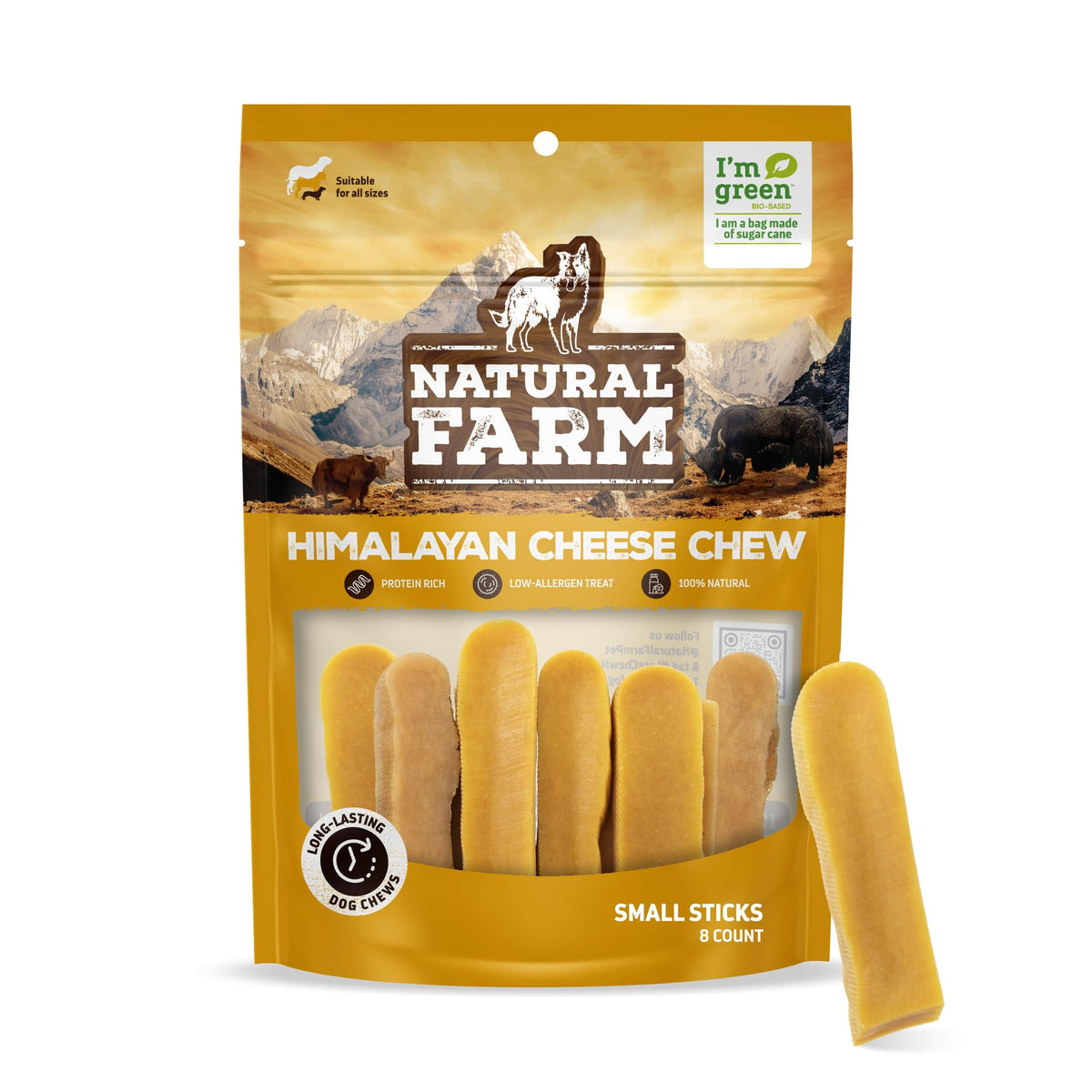Natural Farm Himalayan Yak Cheese Chews shown with the package front facing forward.