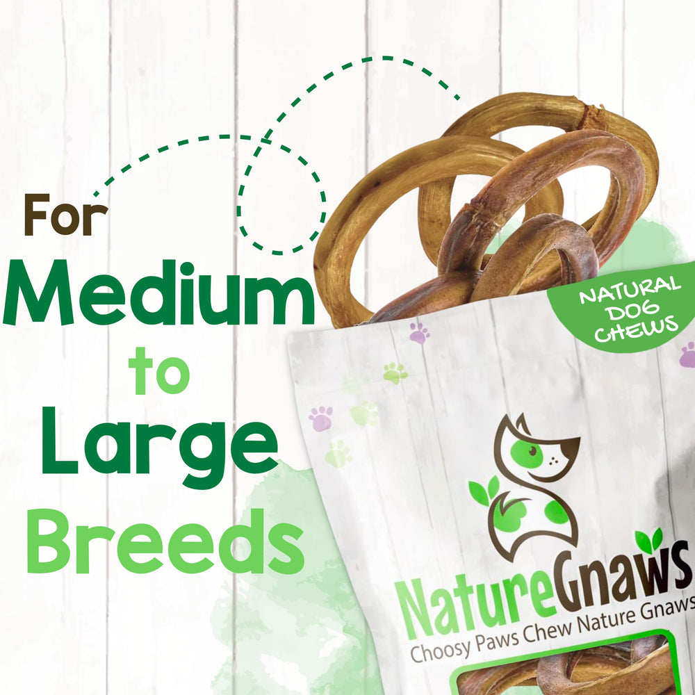 Five Nature Gnaws bully stick rings shown together as the product contents.