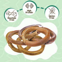 Nature Gnaws bully stick rings shown to highlight their distinctive circular shape.