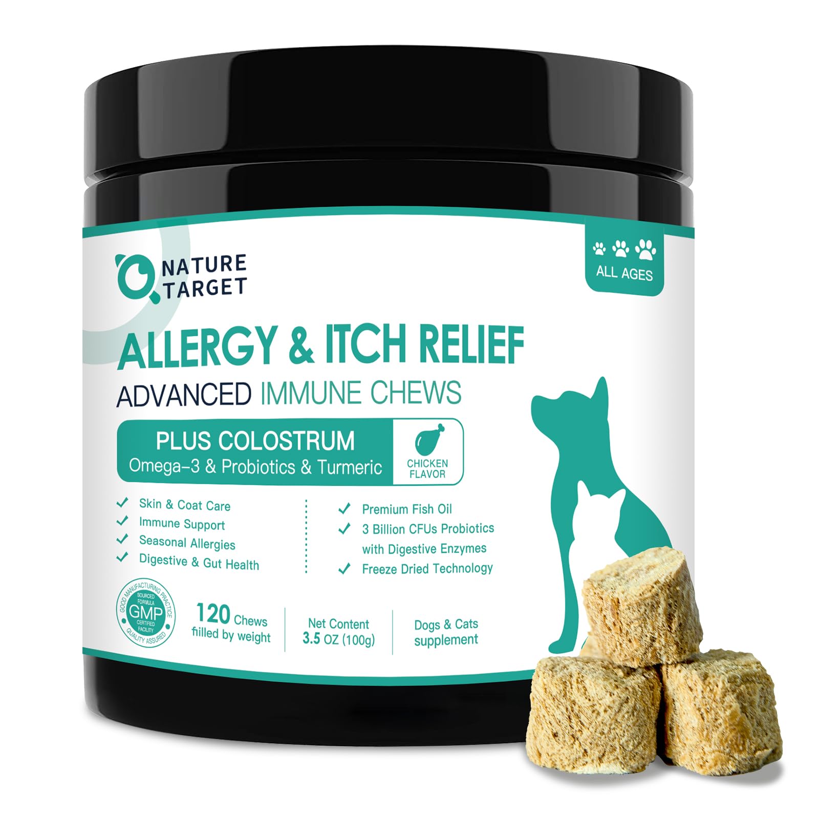 NATURE TARGET Dog Allergy Chews pack shown from the front.