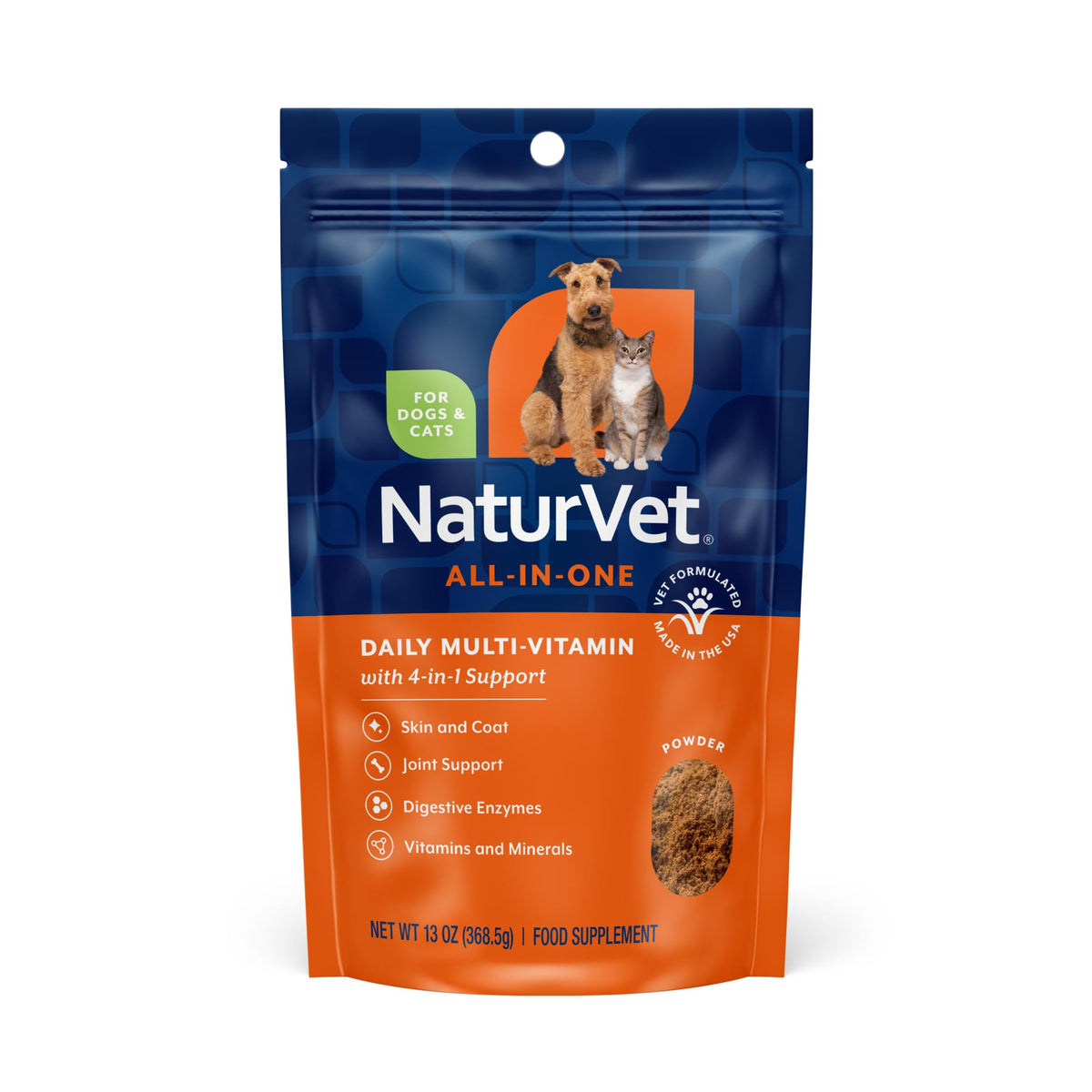 NaturVet All-in-One Cat & Dog Supplement shown from the front.
