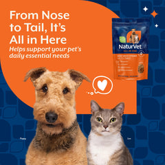 NaturVet All-in-One Cat & Dog Supplement shown in a close-up product detail.
