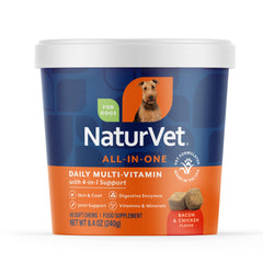 NaturVet All-in-One dog supplement jar shown from the front.