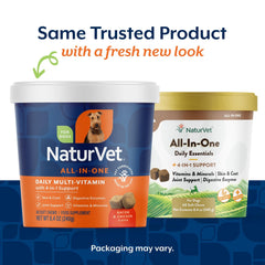 NaturVet All-in-One dog supplement soft chews shown together.