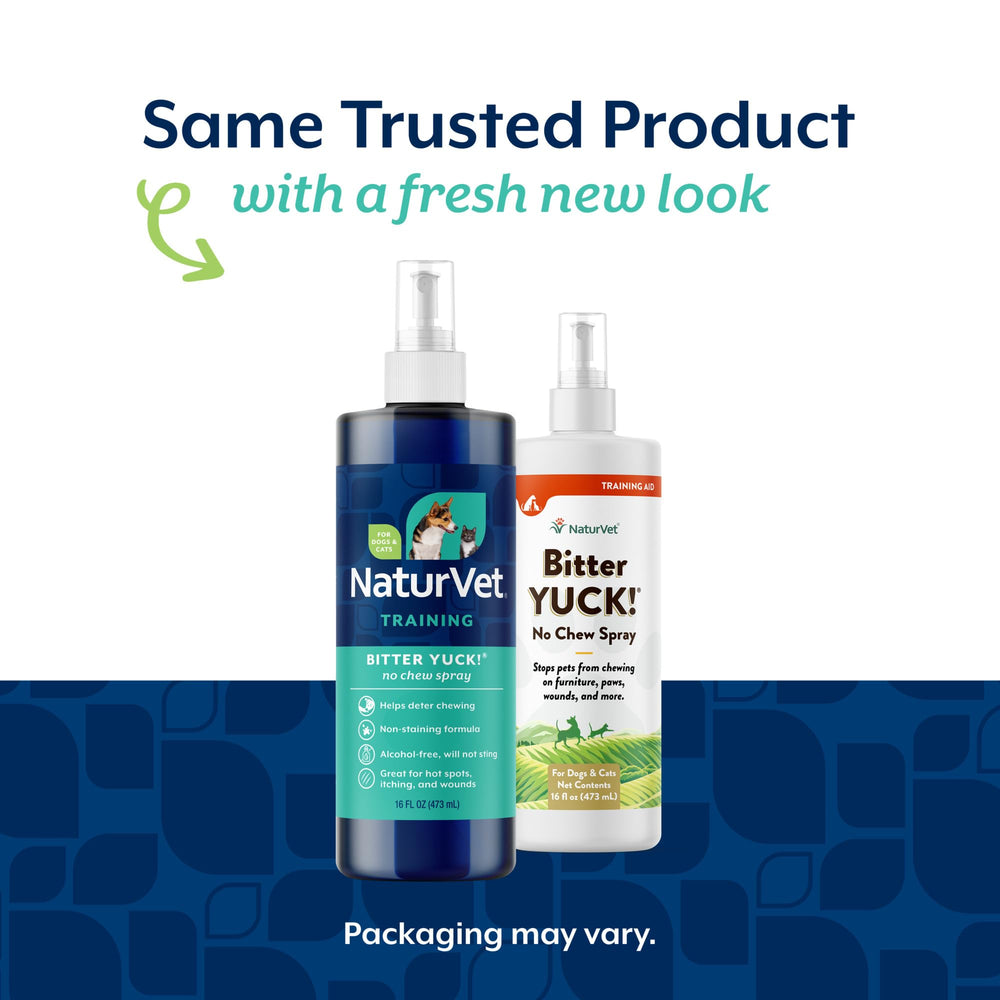 NaturVet Bitter Yuck! no-chew training spray with its product label in focus.