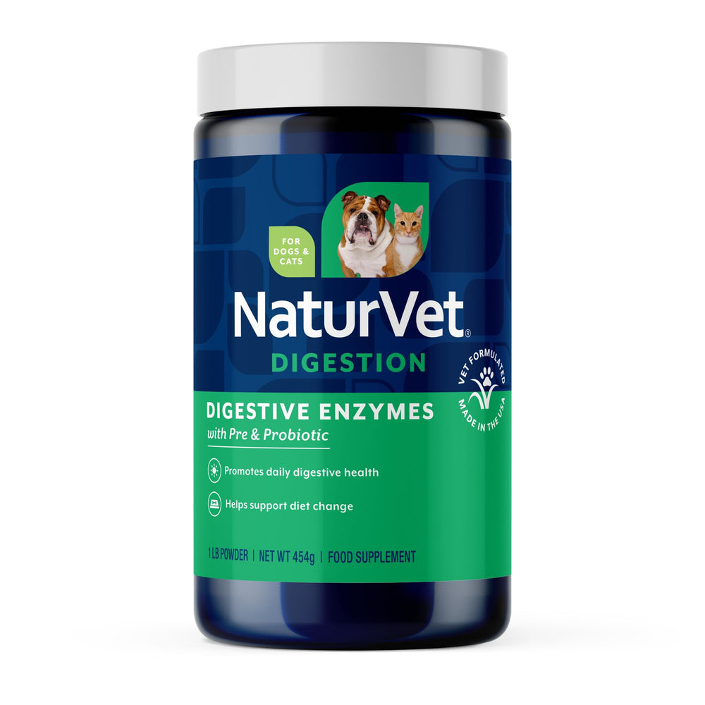 NaturVet Digestive Enzymes powder product shown from the front.