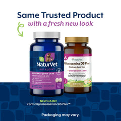 NaturVet Glucosamine DS Plus Level 2 joint supplement with a close-up focus on its chewable tablet.