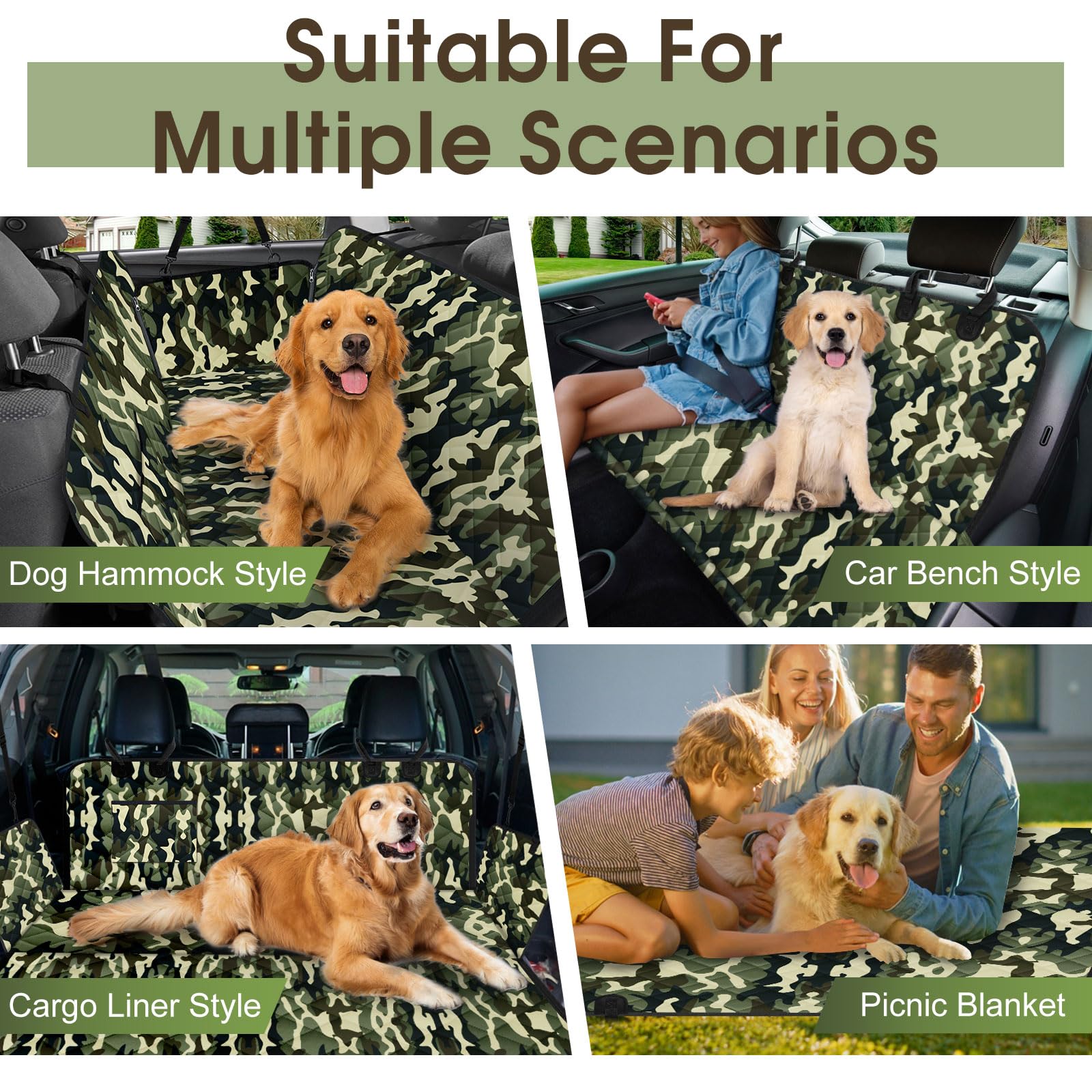 NECKORY dog car seat cover shown with its storage bag for pet essentials.