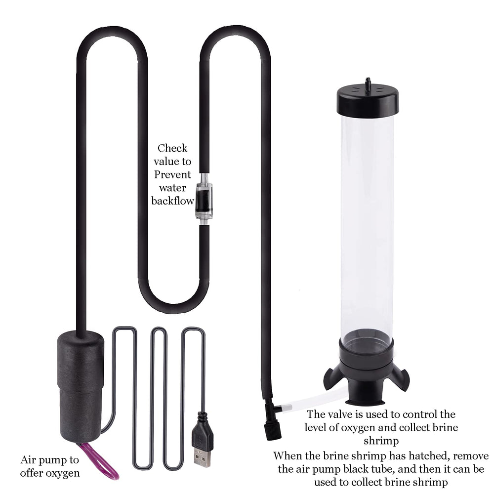 NestBasics brine shrimp hatchery kit mounted beside an aquarium using suction cups.