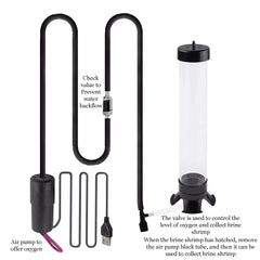 NestBasics brine shrimp hatchery kit mounted beside an aquarium using suction cups.