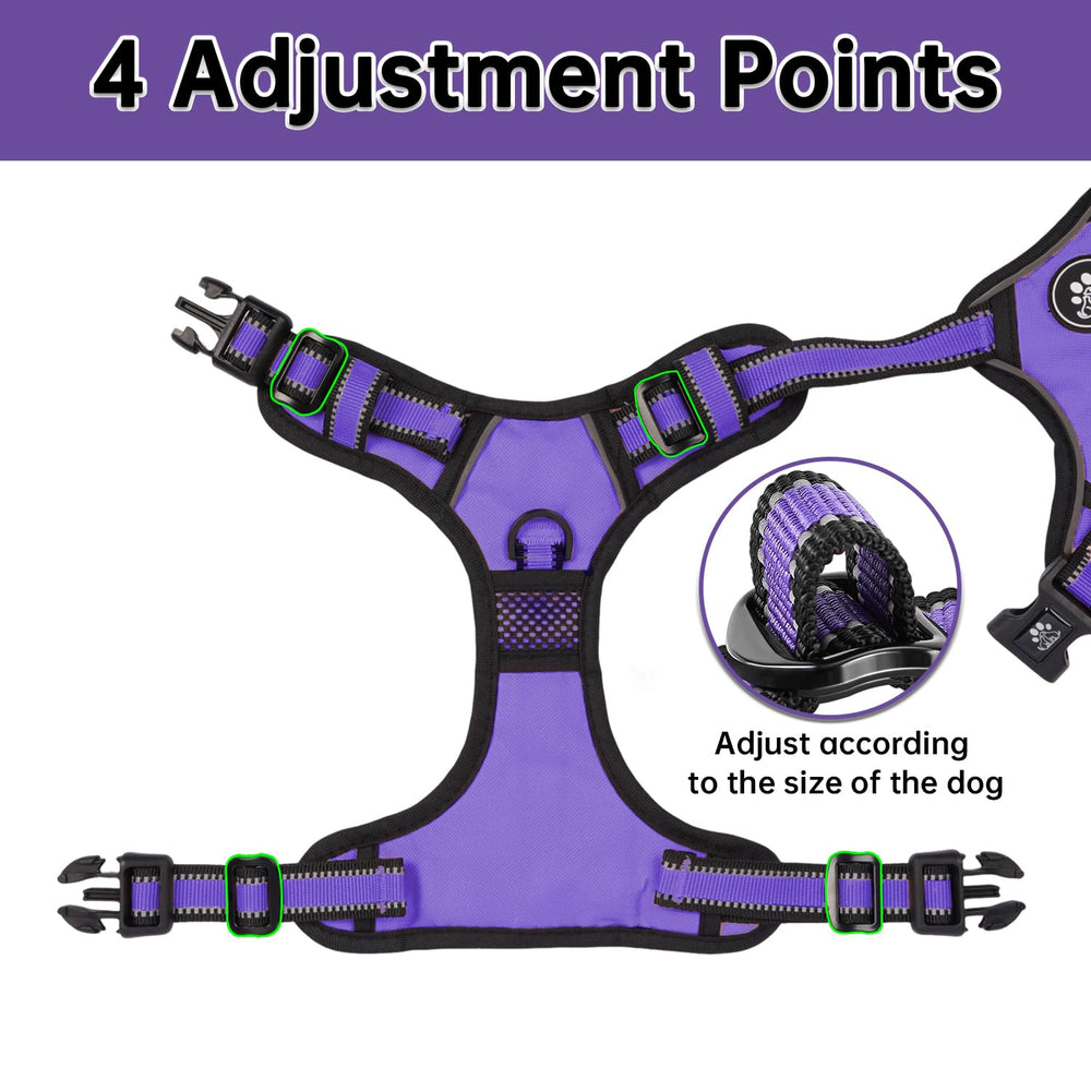 NESTROAD dog harness showing its quick-release neck and chest buckles.