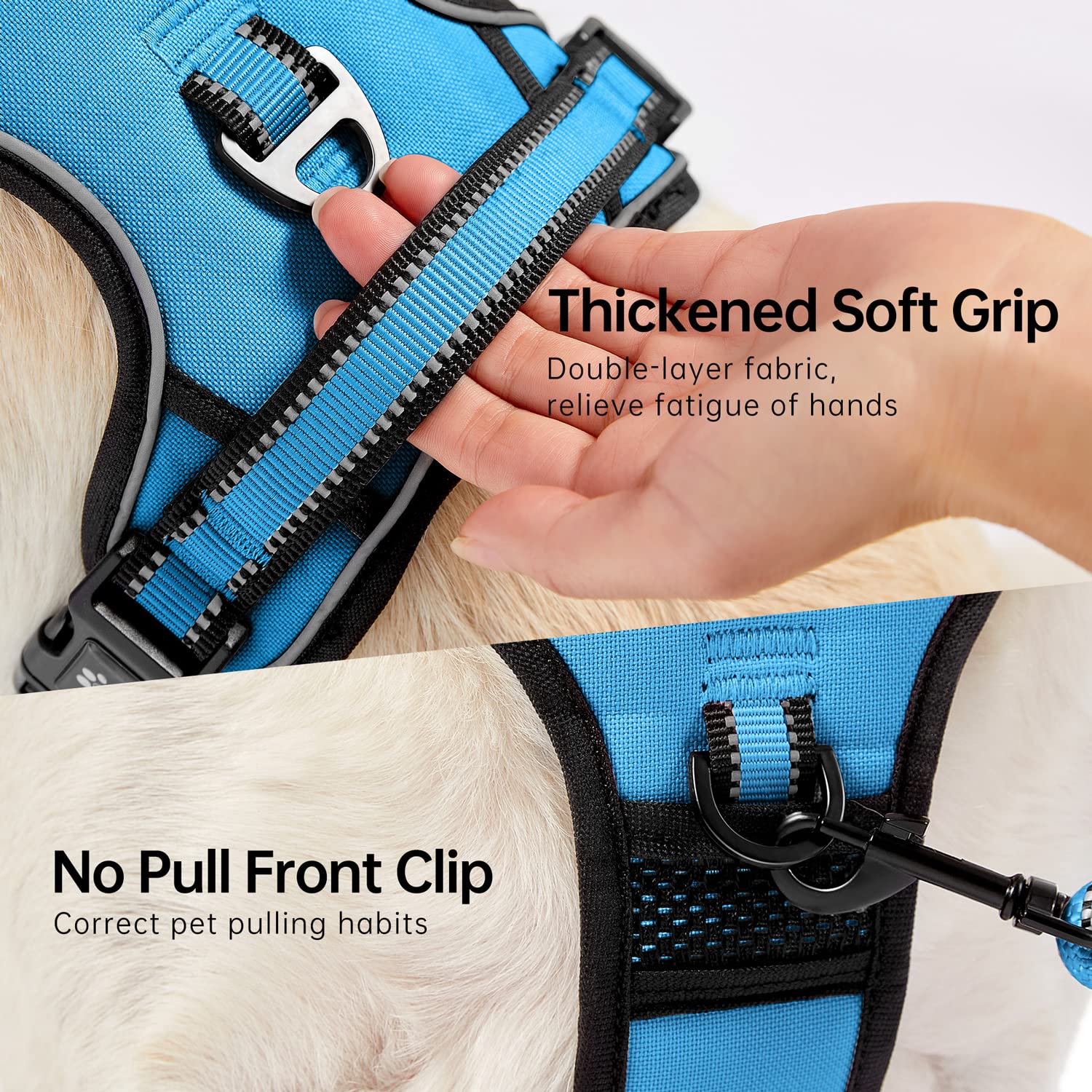 NESTROAD dog harness showing the front leash attachment clip.
