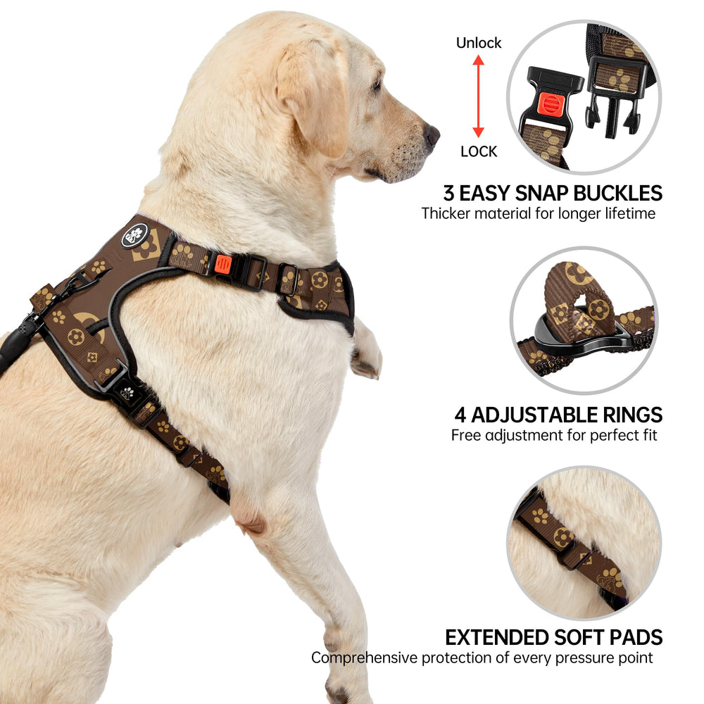 NESTROAD Reflective Dog Harness showing the front and rear leash clips.