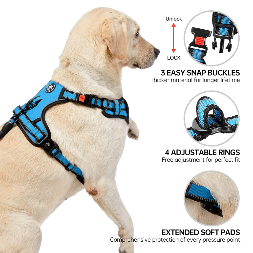 NESTROAD dog harness close-up highlighting the reflective strips.