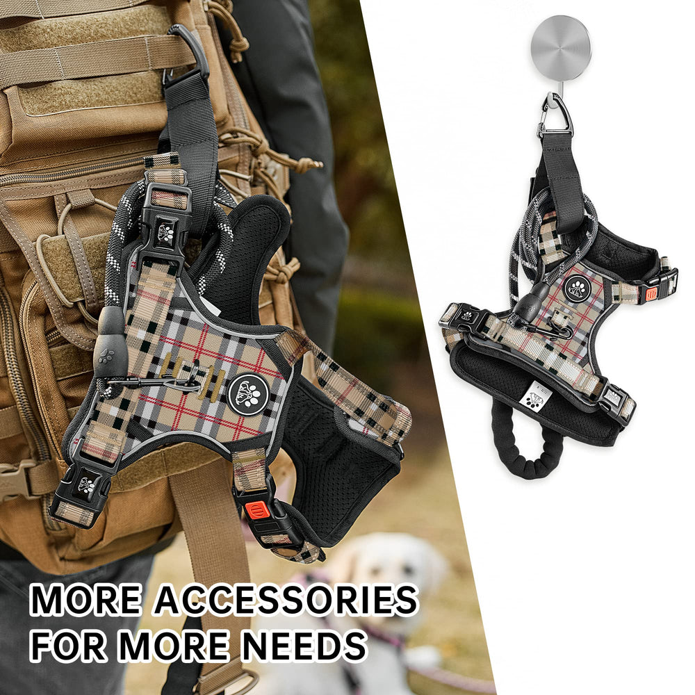 NESTROAD dog harness detail showing reflective strips for nighttime visibility.