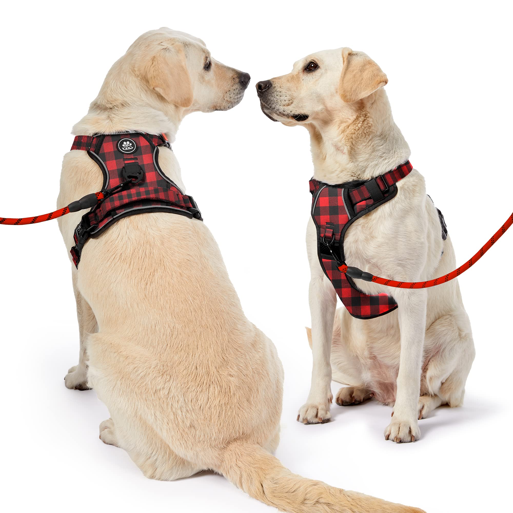 NESTROAD dog harness set with the included leash, seatbelt and storage strap.
