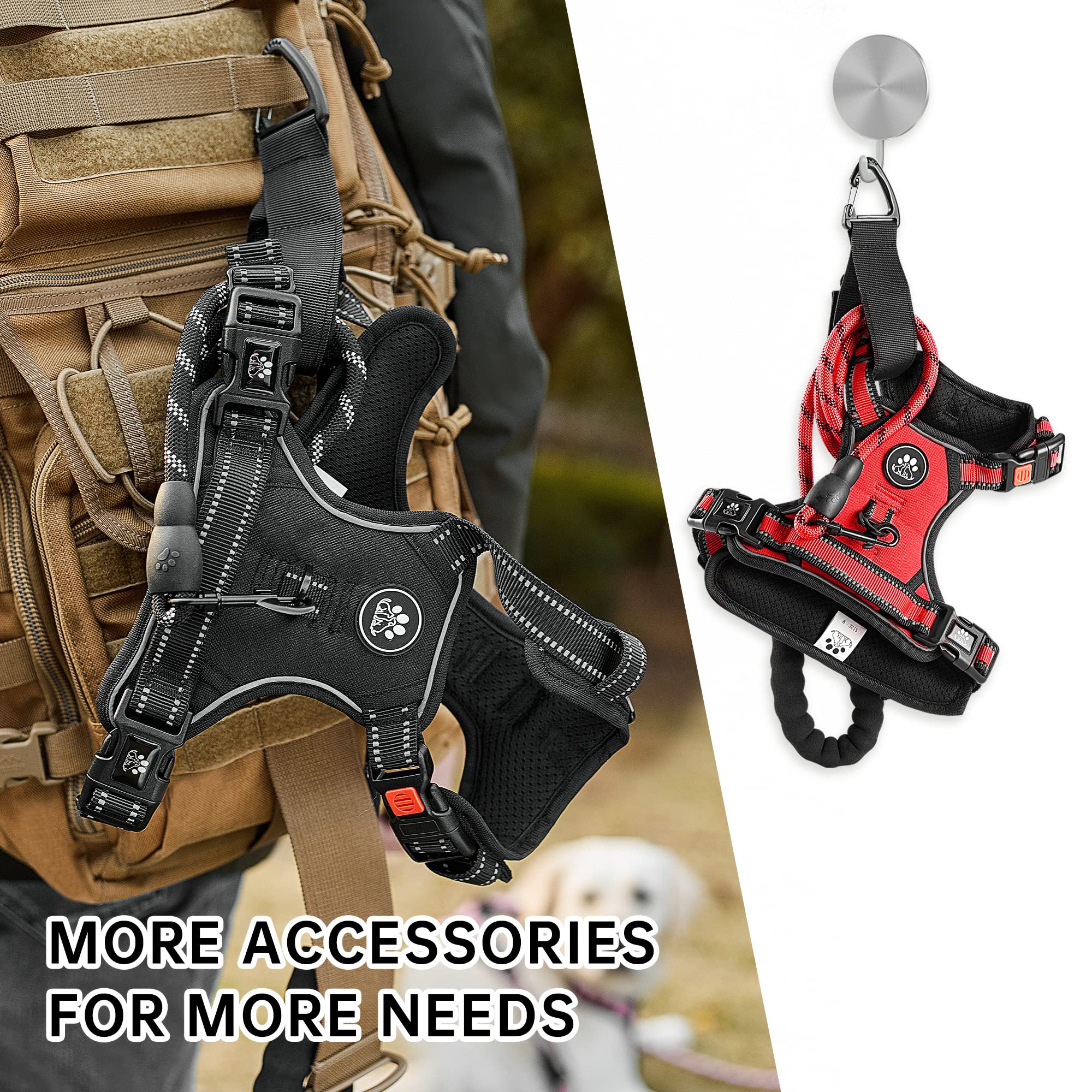 NESTROAD dog harness set with the leash, retractable seatbelt and storage strap.