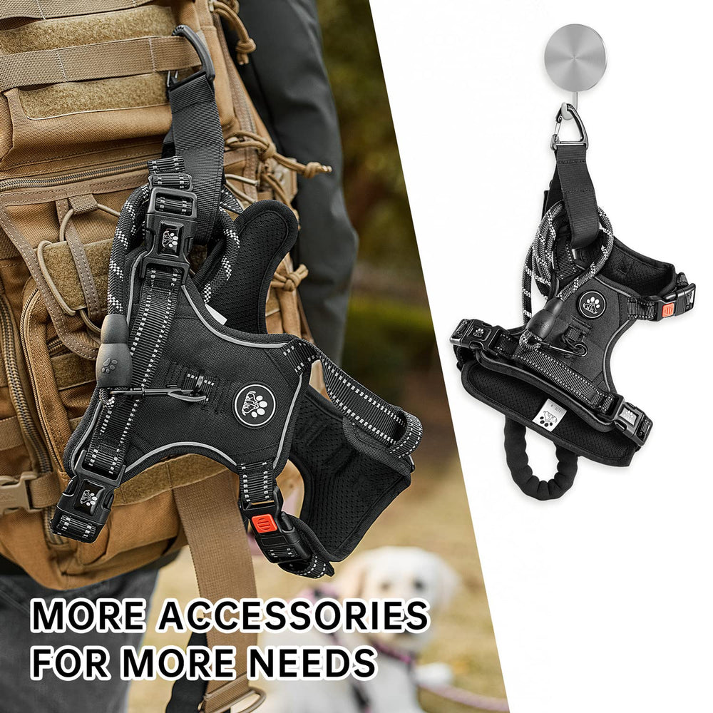 NESTROAD dog harness set with leash, retractable seatbelt, and storage strap.