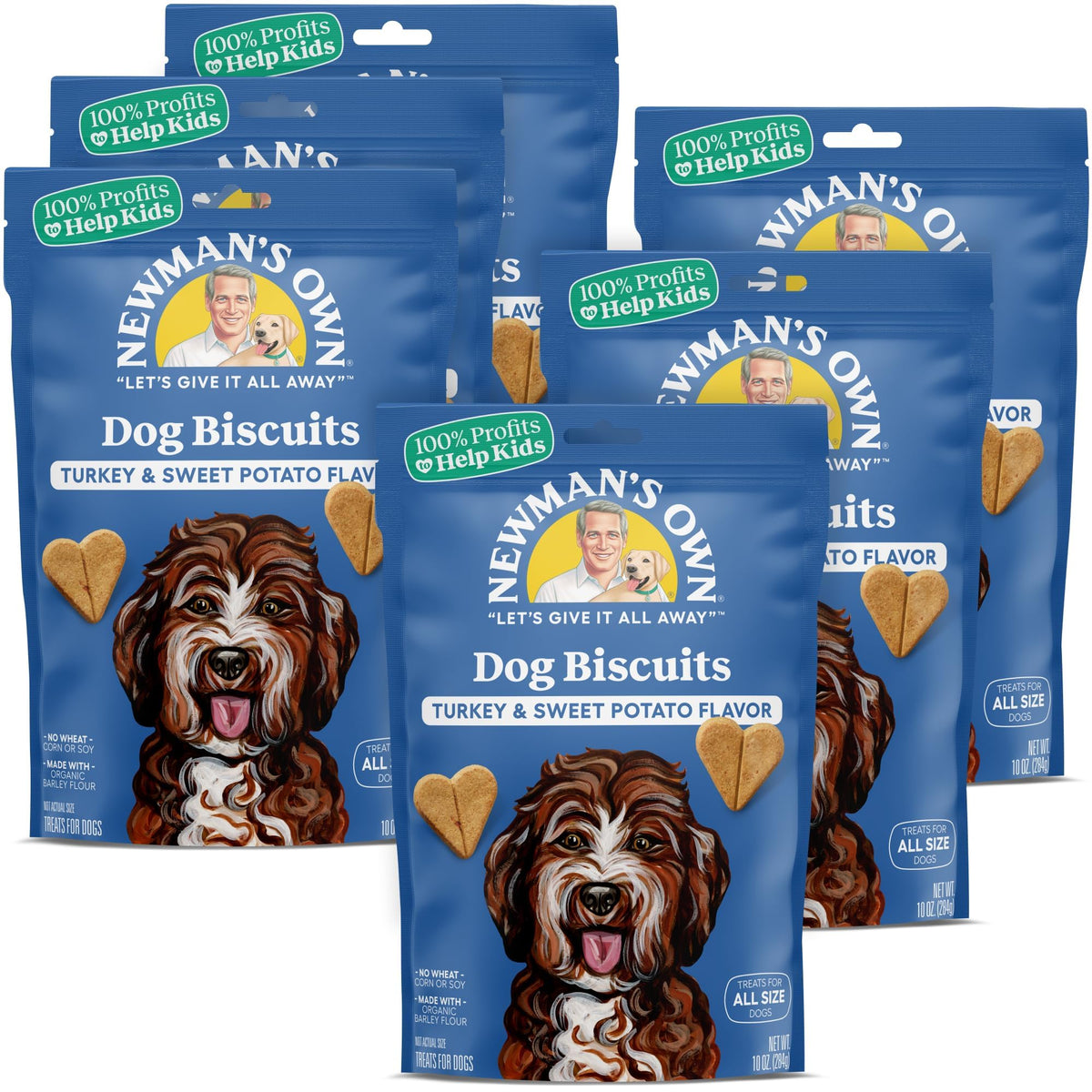 Newman's Own Dog Biscuits bag shown from the front.