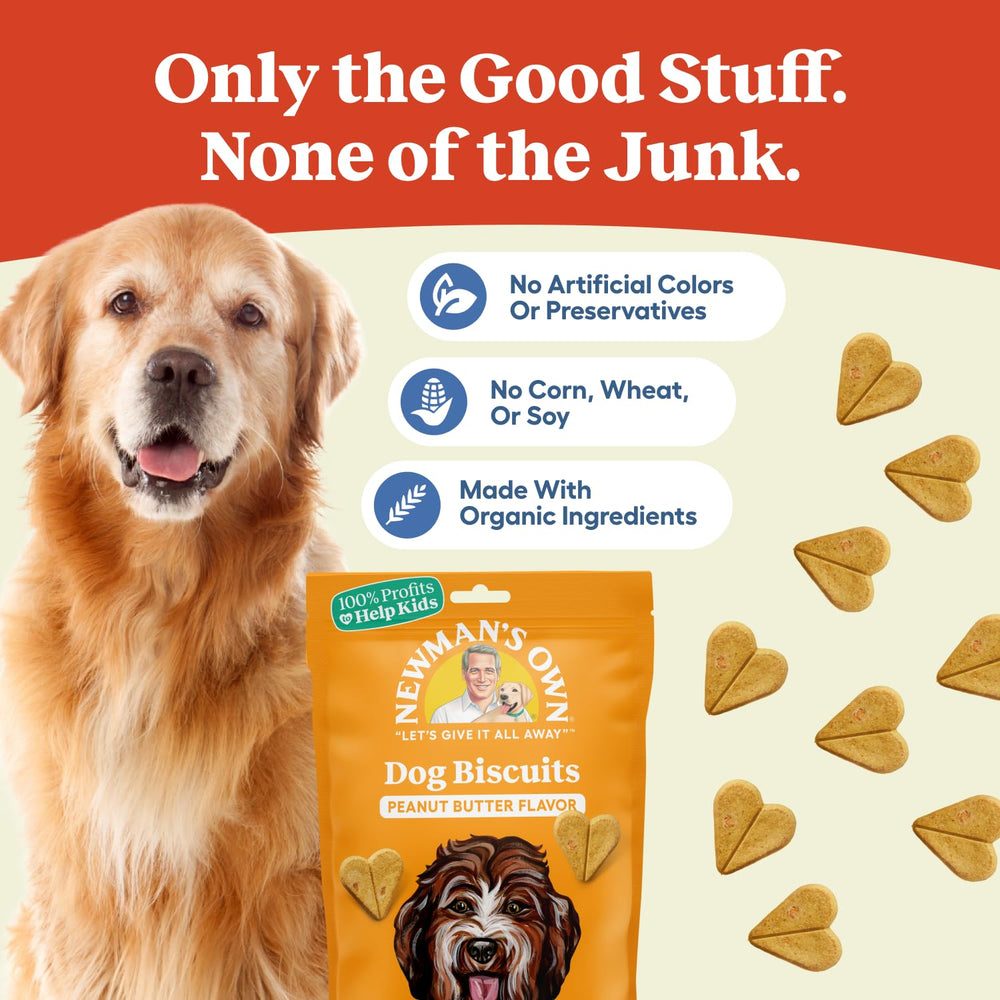 Newman's Own Dog Biscuits shown in their heart shape.